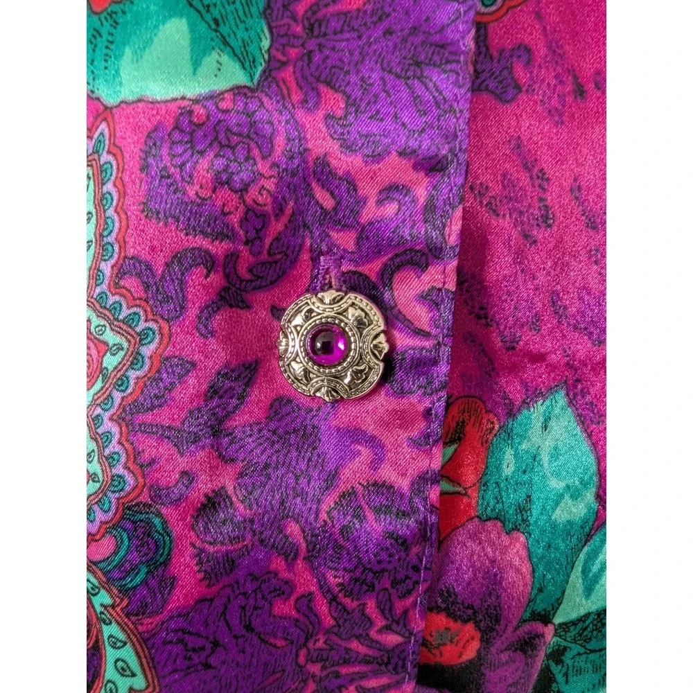 Victoria's Secret Purple Floral Paisley Ornate Buttons Satin Nightshirt Size M/L
